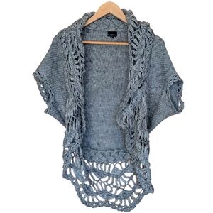 Daytrip Gray Crochet Shrug Cardigan M Lacy Hem Bohemian Loose Knit Fairy